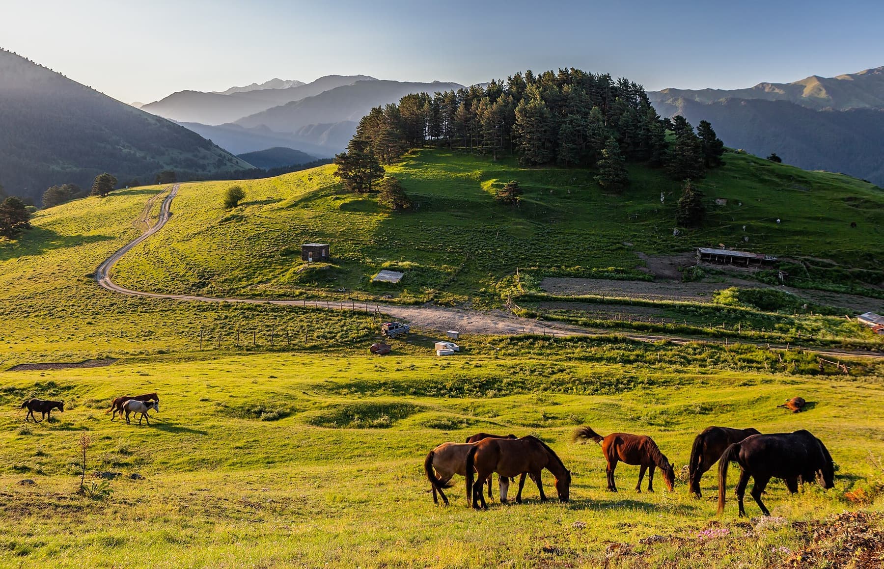 Morning light over the highland village of Upper Omalo in Tusheti