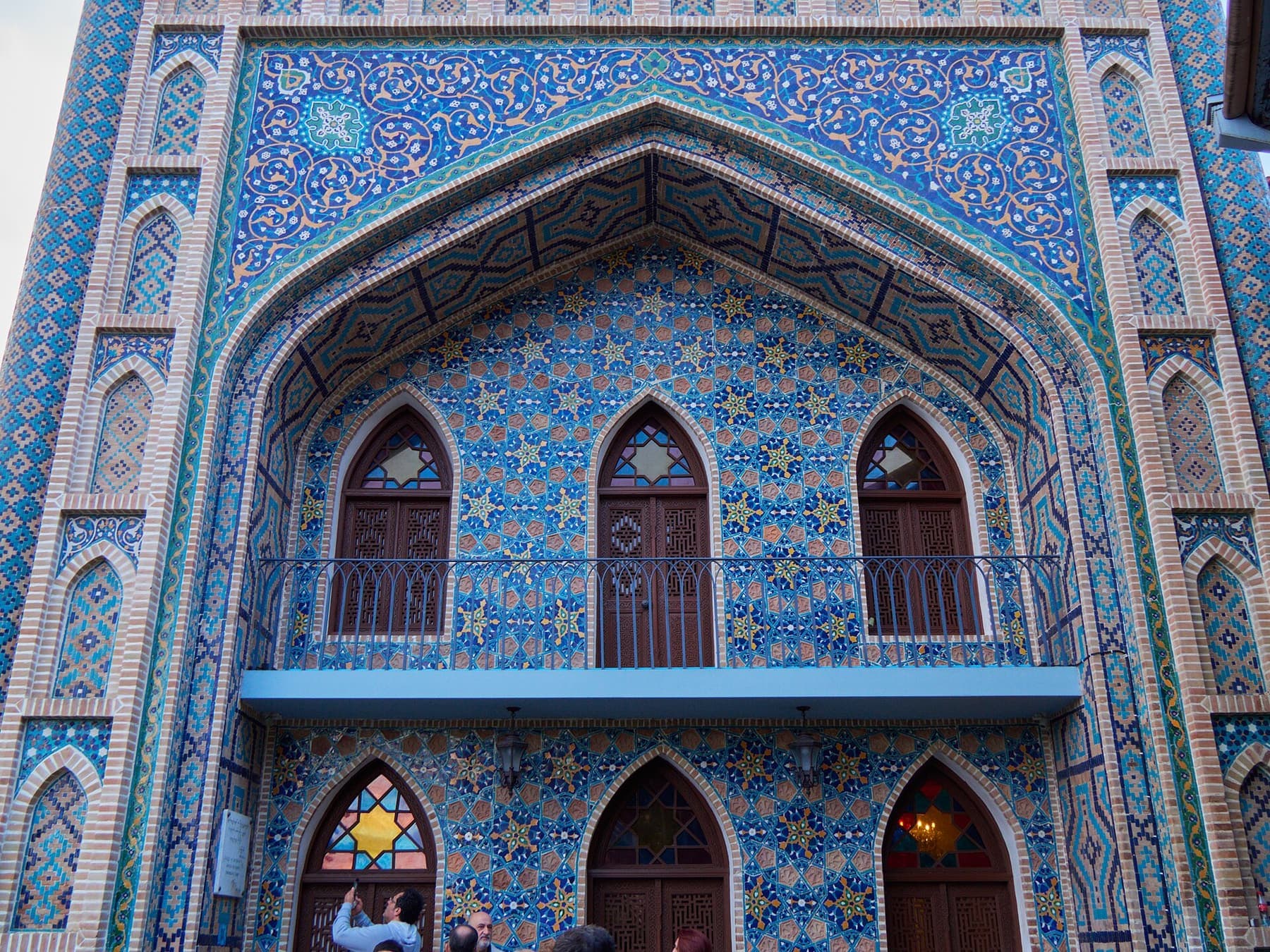 The tiled Orbeliani bathhouse facade in old Tbilisi, near our studio